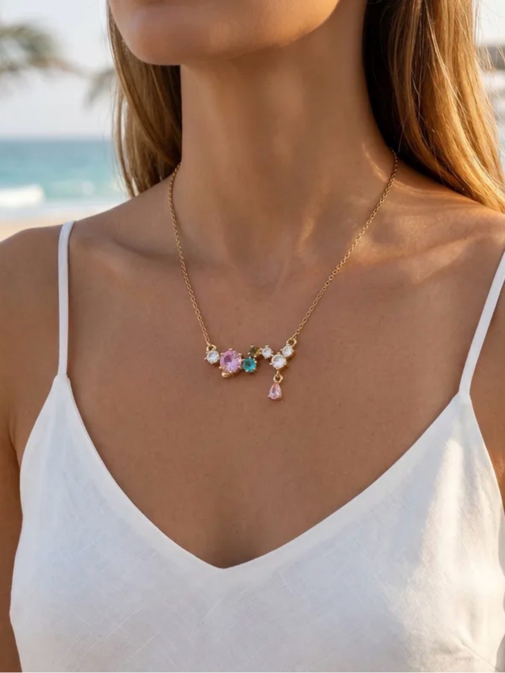 Beautiful Modern Necklace Stainless Steel w/18k real gold plated